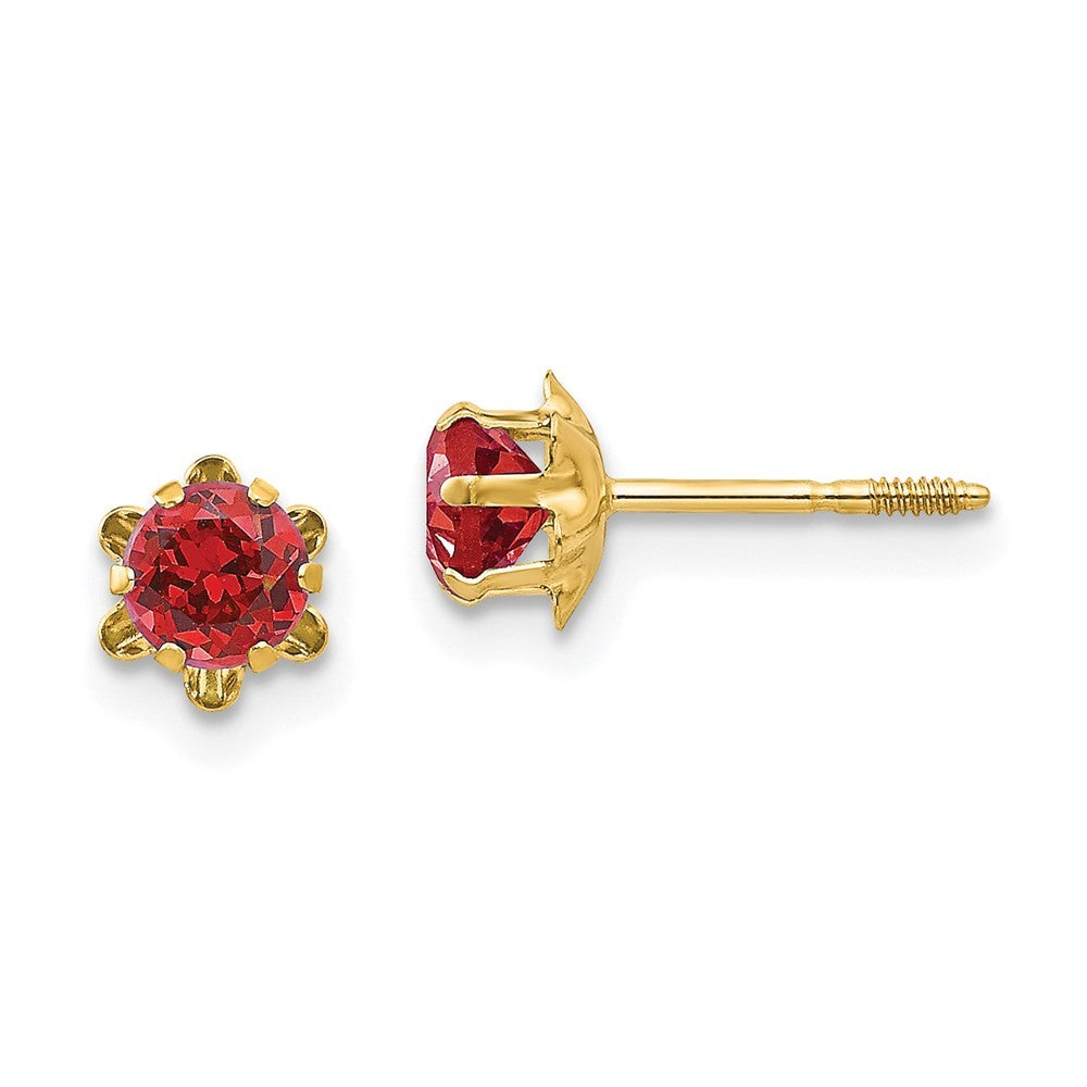 14k Yellow Gold 4mm CZ Birthstone (Jul) Screwback Earrings