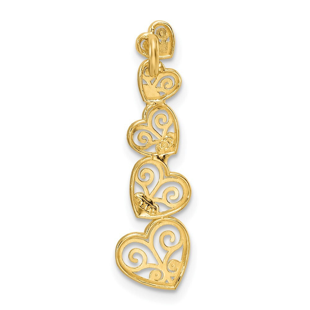 14k Two-tone Gold Polished Filigree Vertical Hearts Chain Slide Pendant