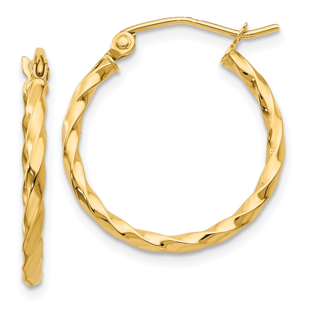 14k Yellow Gold Twist Polished Hoop Earring Gift for Women