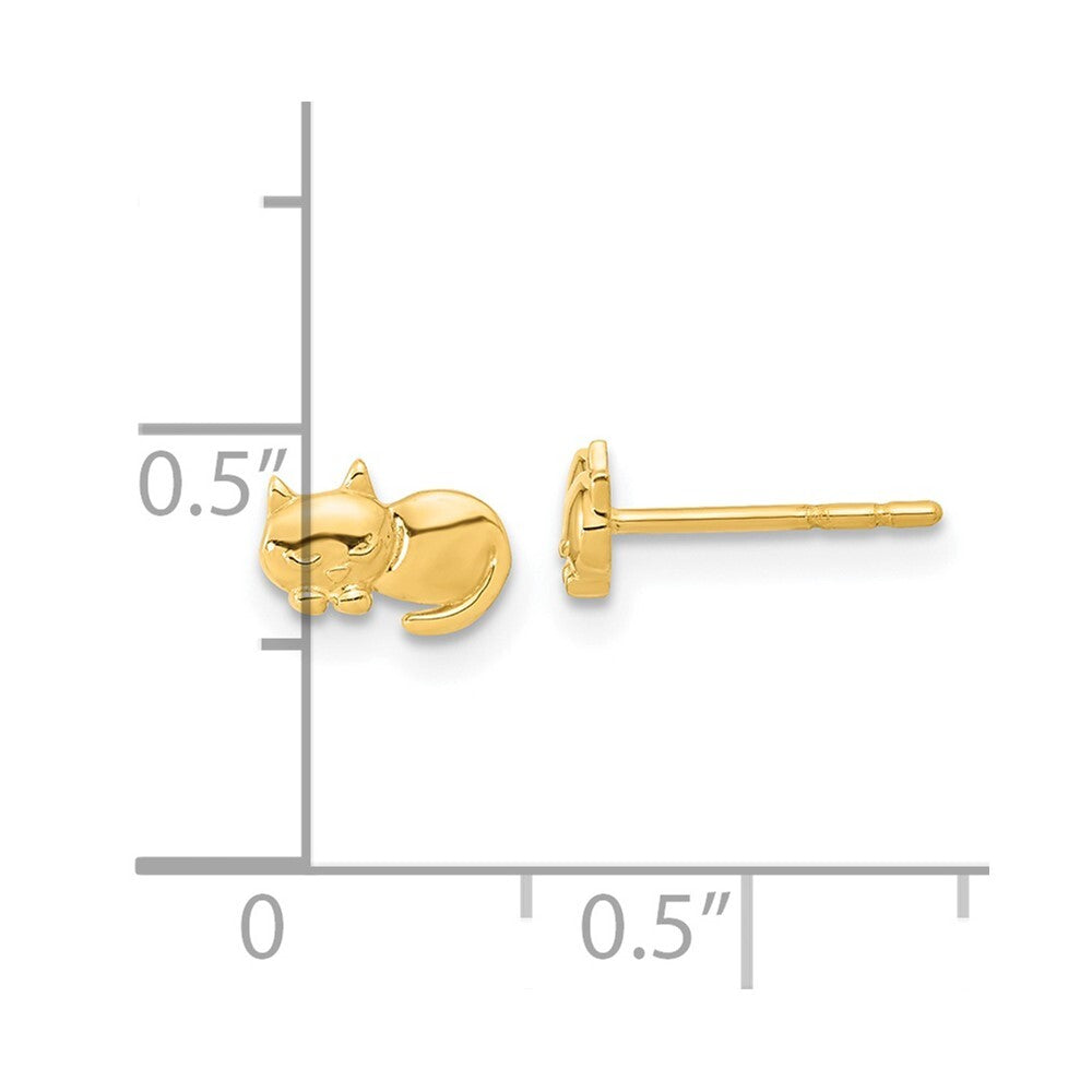 14k Yellow Gold Polished Cat Stud Earrings Gift for Women
