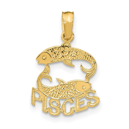 14k Yellow Gold PISCES Zodiac Charm