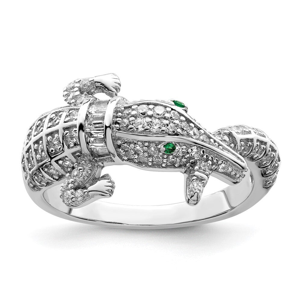 Sterling Silver Rhodium-plated Polished CZ Alligator Ring Size 6