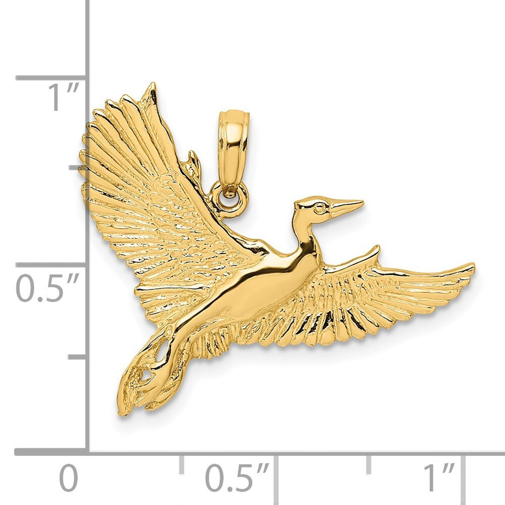 14k Yellow Gold Flying Heron Bird Charm Pendant for Women