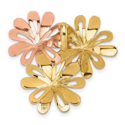 14k White and Rose-tone Rhodium Brushed and Polished 3 Flowers Chain Slide