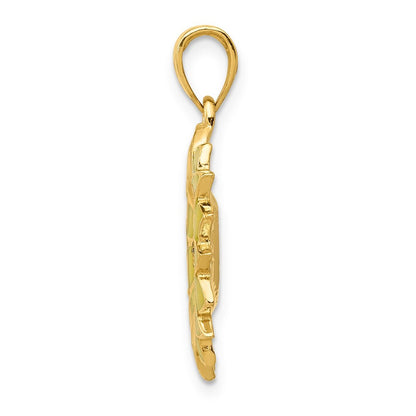 14k Yellow Gold Enameled Yellow Sunflower Pendant for Women