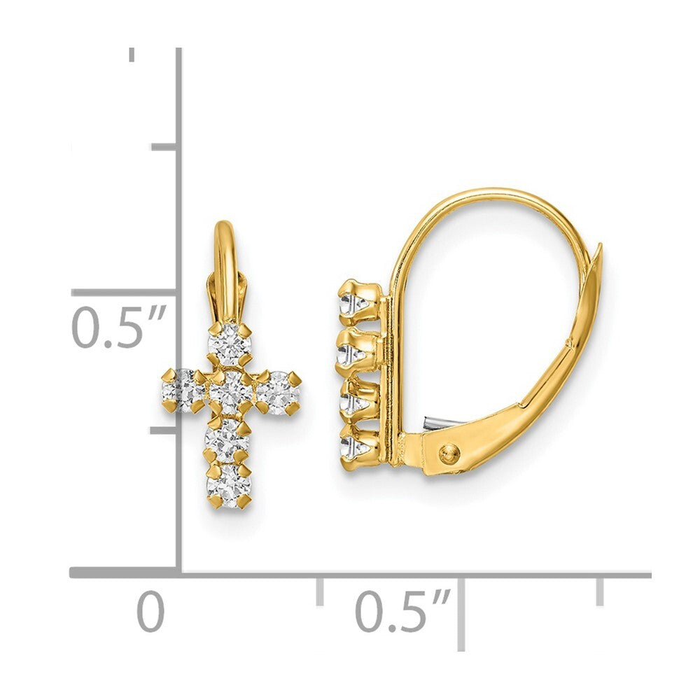 14k Yellow Gold Cubic Zirconia Polished Leverback Cross Earrings Gift for Women