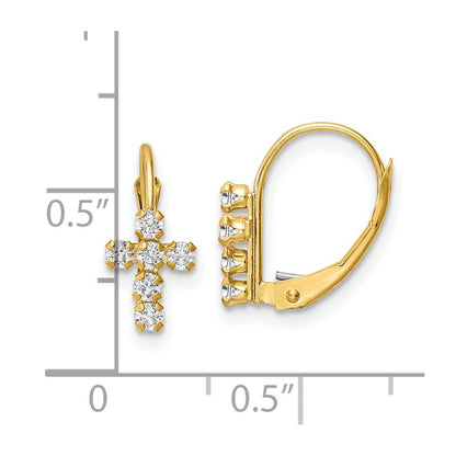 14k Yellow Gold Cubic Zirconia Polished Leverback Cross Earrings Gift for Women