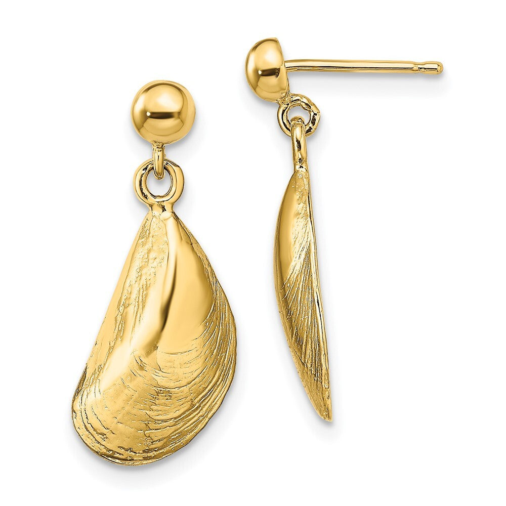 14k Yellow Gold Mussel Shell Dangle Earrings Gift for Women