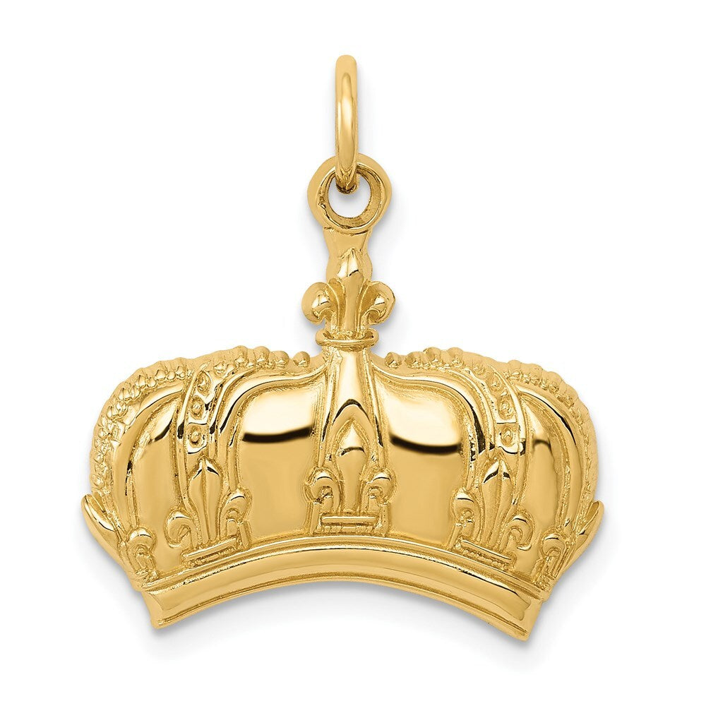 14k Yellow Gold Fleur De Lis Crown Charm Pendant for Women