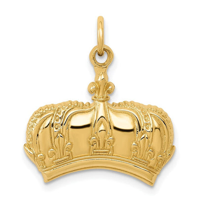 14k Yellow Gold Fleur De Lis Crown Charm Pendant for Women