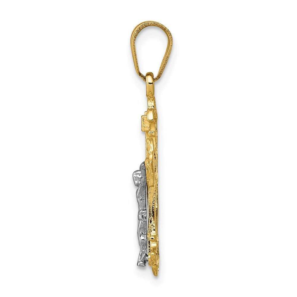 14k Two-tone Gold INRI Crucifix Charm Pendant for Women