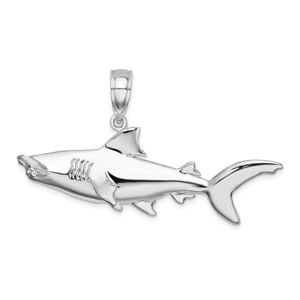 Sterling Silver Rhodium-Plated Polished 3D Hammer Head Shark Pendant