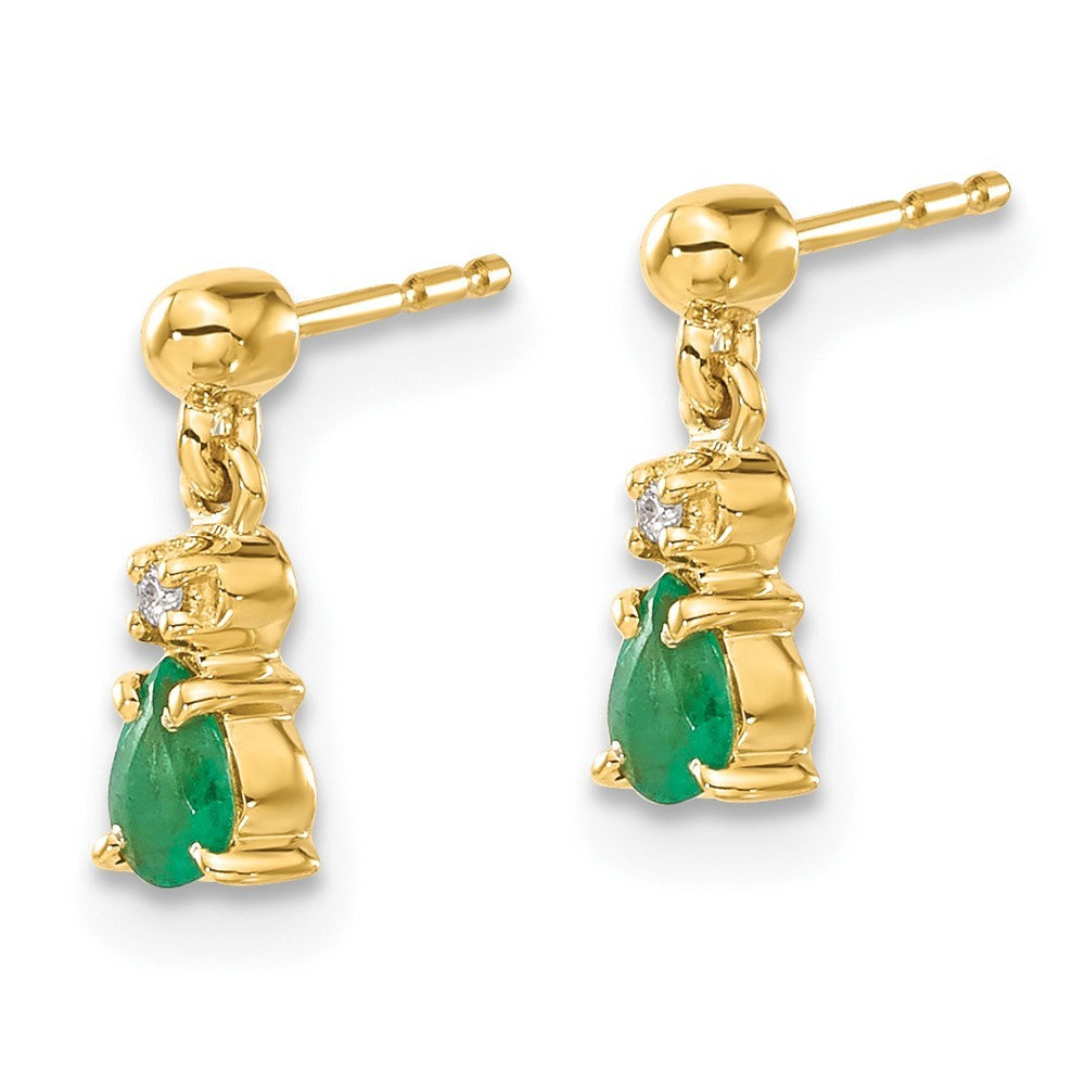 14k Yellow Gold Emerald and Diamond Dangle Earrings