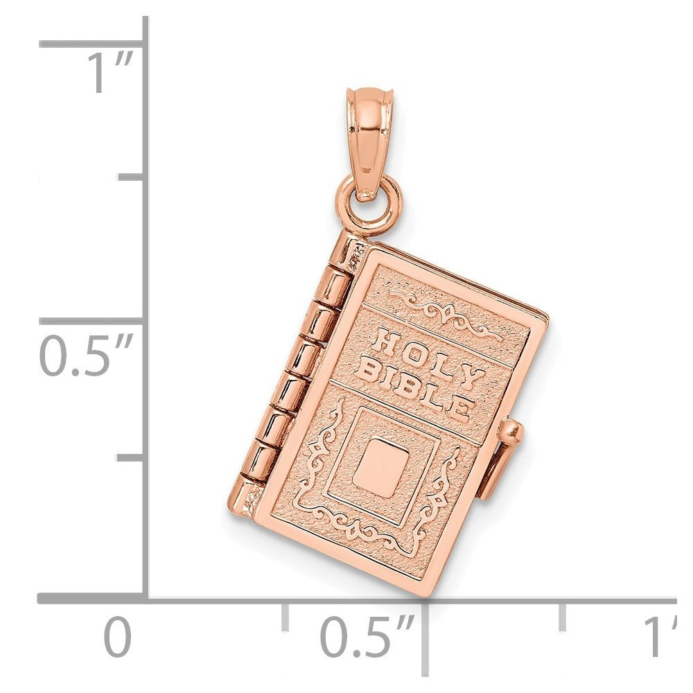 14k Rose Gold 3-D Holy Bible w Lord's Prayer Moveable Charm