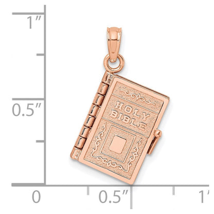 14k Rose Gold 3-D Holy Bible w Lord's Prayer Moveable Charm
