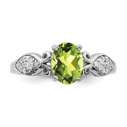 Sterling Silver Rhod-plated Polished Peridot and White Cubic Zirconia Ring SZ 6