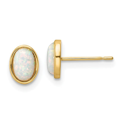 14k Yellow Gold Created Opal Stud Earrings Gift for Women