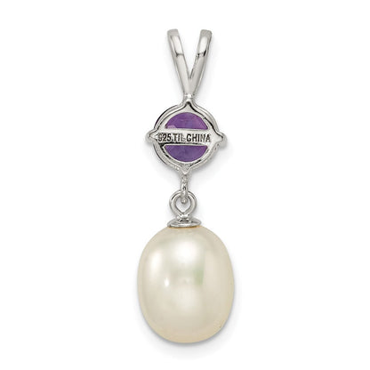 Sterling Silver 8-9mm White Freshwater Cultured Pearl and .75AM Amethyst Pendant