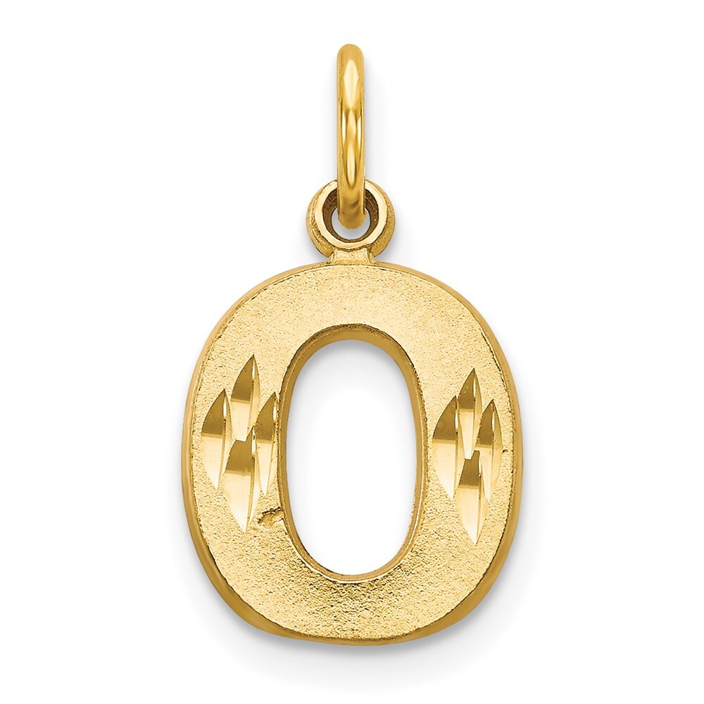 14k Yellow Gold Satin Diamond-cut Letter O Initial Charm Pendant for Women