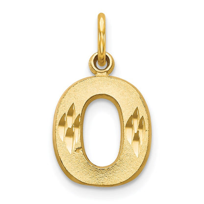 14k Yellow Gold Satin Diamond-cut Letter O Initial Charm Pendant for Women