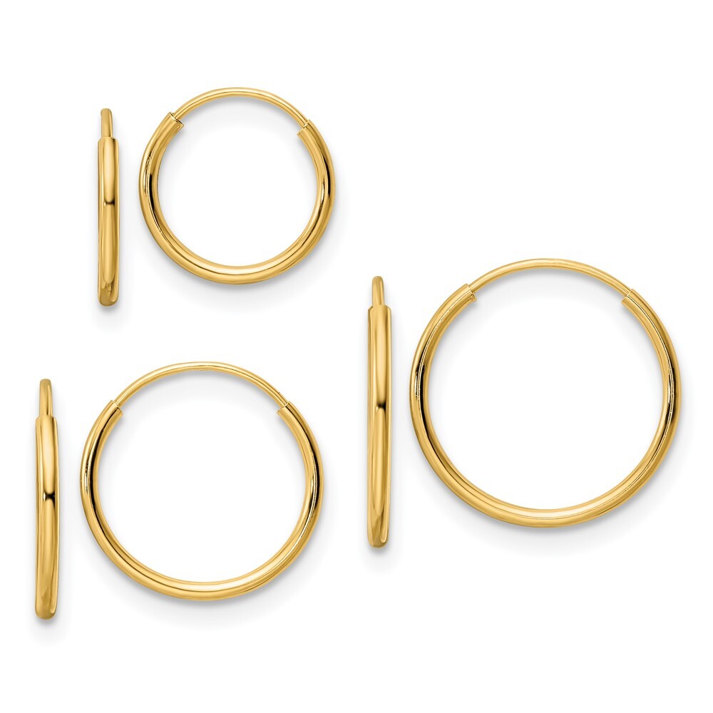 14k Yellow Gold Polished Endless Hoop 3 Piece Set Gift for Women