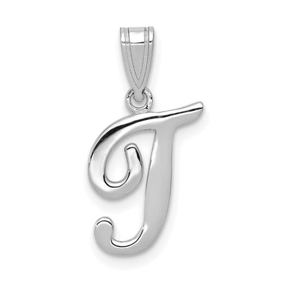 14k White Gold Script Letter T Initial Pendant for Women