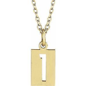 14k Yellow Gold Pierced Numeral 1 Dog Tag 16-18" Necklace