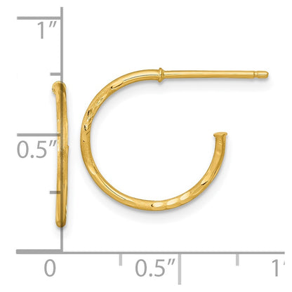 14k Yellow Gold Polished 1.2 x 16mm Diamond-cut Solid C-Hoop Earrings