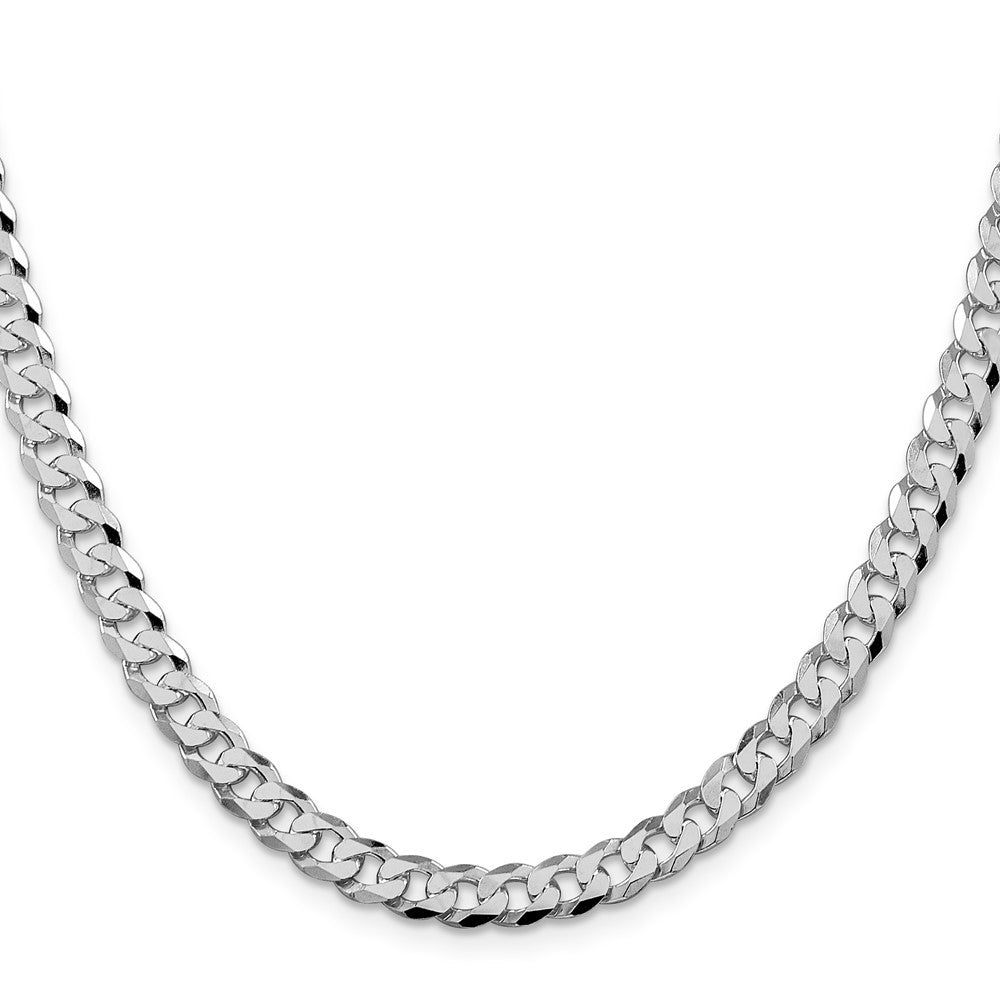 Sterling Silver Rhodium-plated 6mm Beveled Curb Chain Necklace
