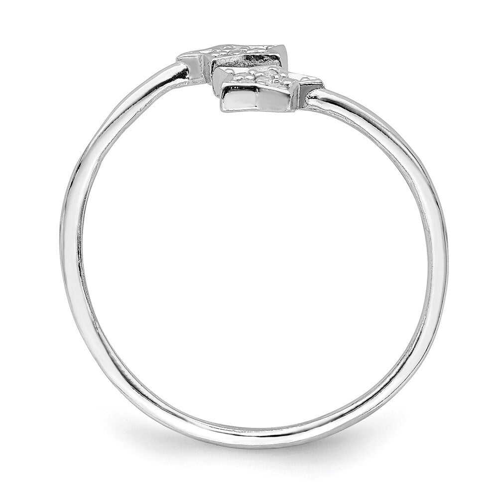 Sterling Silver Rhodium-Plated Cubic Zirconia Stars Bypass Adjustable Ring SZ 7