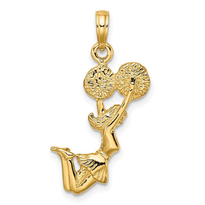 14k Yellow Gold 3-D Jumping Cheerleader Charm Pendant for Women