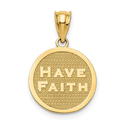 14k Yellow Gold Polished Reversible Have Faith/Footprints Pendant for Women