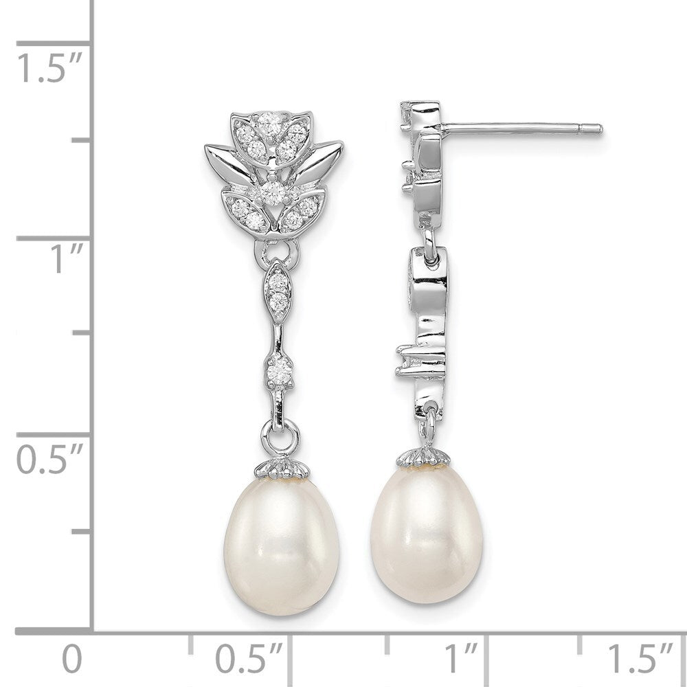 Sterling Silver Teardrop Cultured Pearl & Cubic Zirconia Post Dangle Earrings