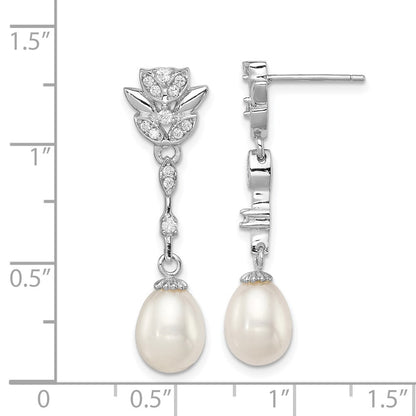 Sterling Silver Teardrop Cultured Pearl & Cubic Zirconia Post Dangle Earrings