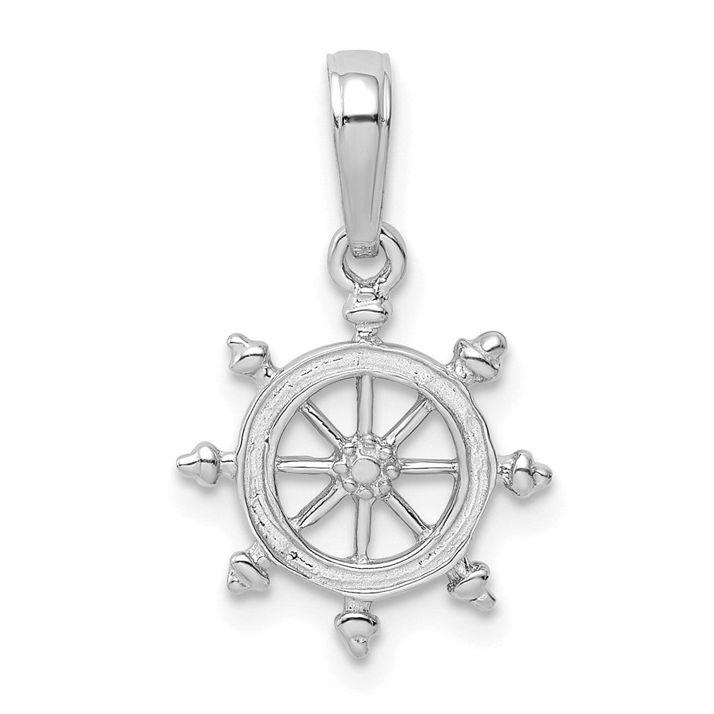 14k White Gold Ship Wheel Pendant