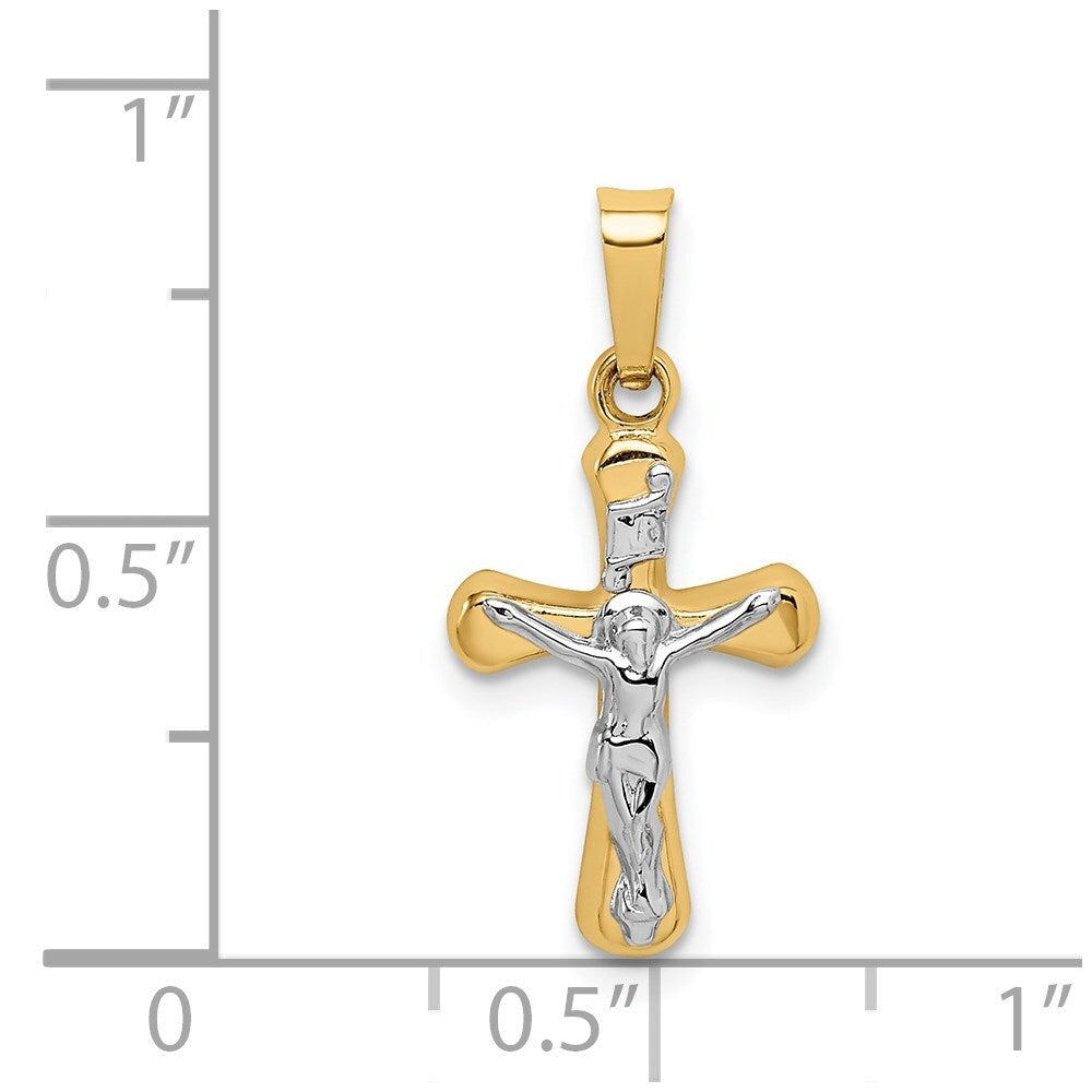 14k Yellow Gold Rhodium Polished INRI Rounded Crucifix Pendant for Women