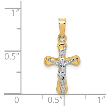 14k Yellow Gold Rhodium Polished INRI Rounded Crucifix Pendant for Women
