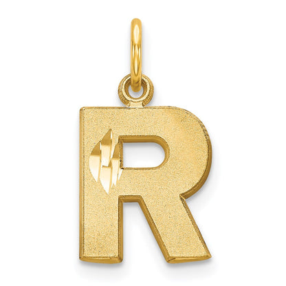 14k Yellow Gold Satin Diamond-cut Letter R Initial Charm Pendant for Women