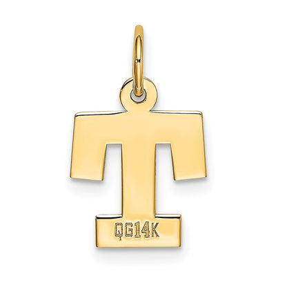 14k Yellow Gold Small Block Letter T Initial Charm Pendant for Women