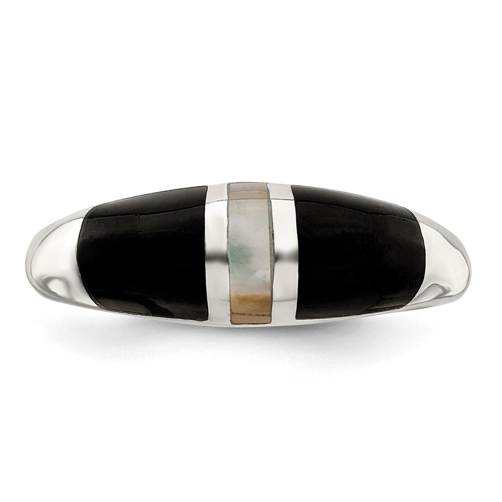 Sterling Silver Onyx & Mother of Pearl Ring Size 8