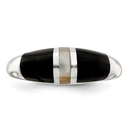 Sterling Silver Onyx & Mother of Pearl Ring Size 8