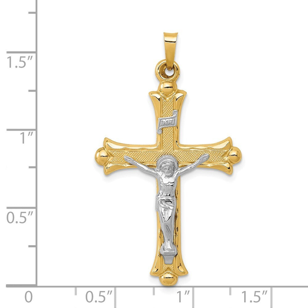 14k Two-tone Gold Textured and Polished INRI Crucifix Pendant for Women