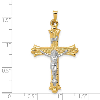 14k Two-tone Gold Textured and Polished INRI Crucifix Pendant for Women