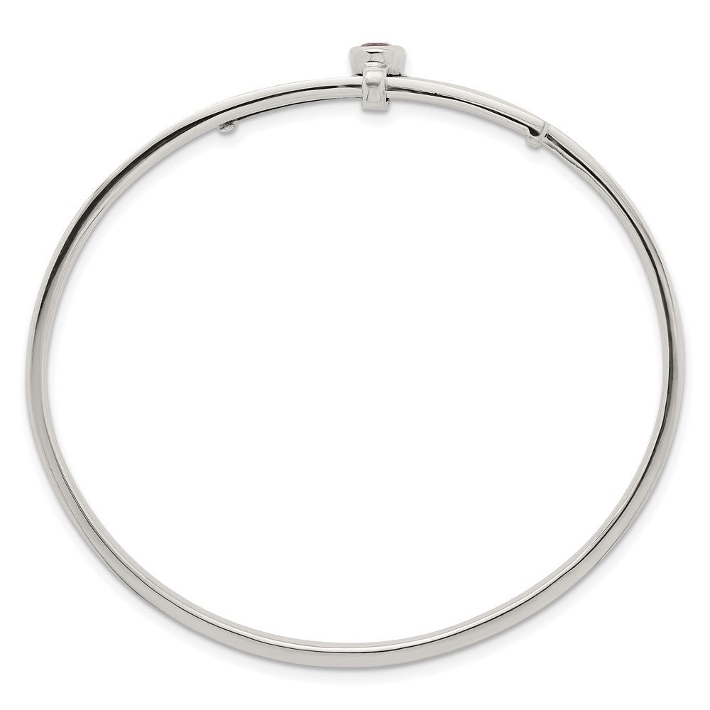 Sterling Silver Polished Oval Red CZ Slip On Expandable Bangle