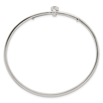 Sterling Silver Polished Oval Red CZ Slip On Expandable Bangle