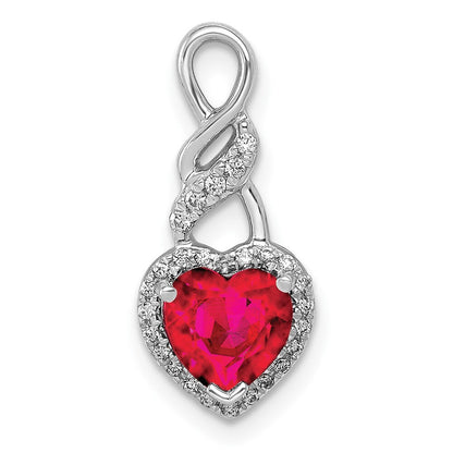 14k White Gold Diamond and .75 Ruby Heart Chain Slide Pendant for Women