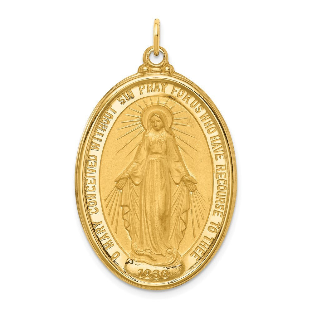 14k Yellow Gold Solid Polished Satin Extra Large Oval Miraculous Medal