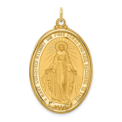 14k Yellow Gold Solid Polished Satin Extra Large Oval Miraculous Medal