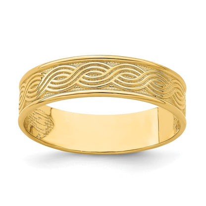14K Yellow Gold Wave Engraved Thumb Ring  Size 9