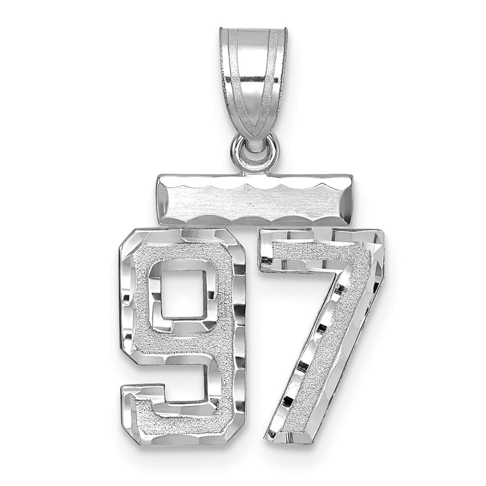 14k White Gold Small Brushed Diamond-cut Number 97 Charm Pendant for Women
